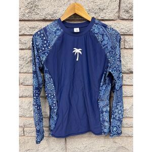 Halcurt Navy Palm-Print Long Sleeve Rash Guard